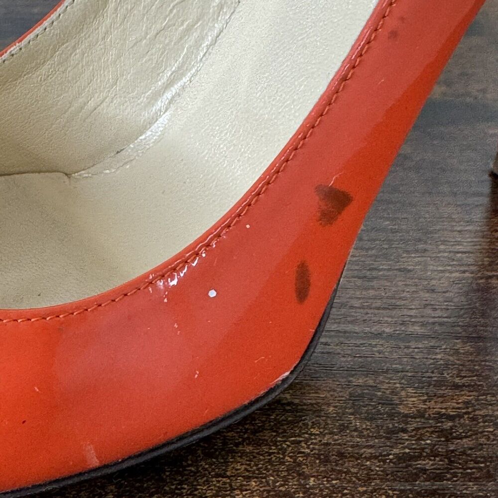 Jimmy Choo Abel Patent Leather Classic Pumps Size 38.5 US 8.5 Orange Stiletto - Picture 12 of 13